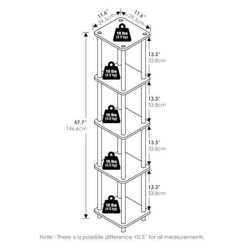 Turn-N-Tube 5-Tier Corner Square Rack Display Shelf, Round, Espresso/Black