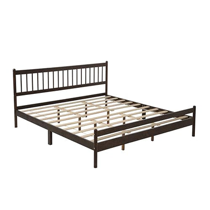 JIVOIT King Size Platform Bed with Headboard and Footboard, Traditional Style Pinewood Bed with Strengthened Bed Frame, Under-Bed Storage Space, No Box Spring Needed