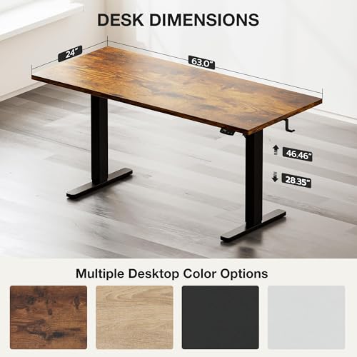 Electric Standing Desk, Height Adjustable Home Office Desk with Memory Presets & Cable Management,Rustic Brown Sit Stand Desk for Work from Home, Ergonomic Computer Desk (63" x 24")