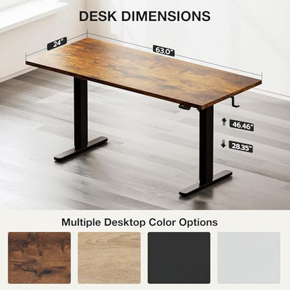 Electric Standing Desk, Height Adjustable Home Office Desk with Memory Presets & Cable Management,Rustic Brown Sit Stand Desk for Work from Home, Ergonomic Computer Desk (63" x 24")