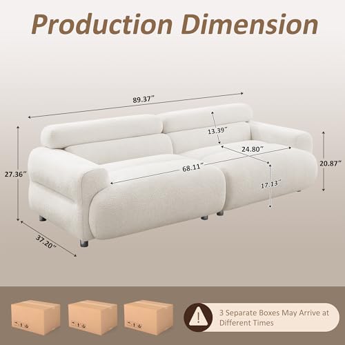 90" Oversized Loveseat Sofa, Cloud Deep Seat Boucle Couch, 3 Seater Comfy Couch for Living Room,Modern Extra Large 2 Seater Tufted Upholstered Sofa for Small Spaces, White | 90" Oversized