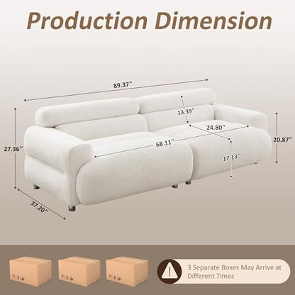 90" Oversized Loveseat Sofa, Cloud Deep Seat Boucle Couch, 3 Seater Comfy Couch for Living Room,Modern Extra Large 2 Seater Tufted Upholstered Sofa for Small Spaces, White | 90" Oversized