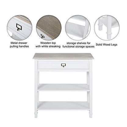Console Table for Entryway Hallway with Drawers and Storage Shelf End Accent Table Furniture for Living Room Bedroom White