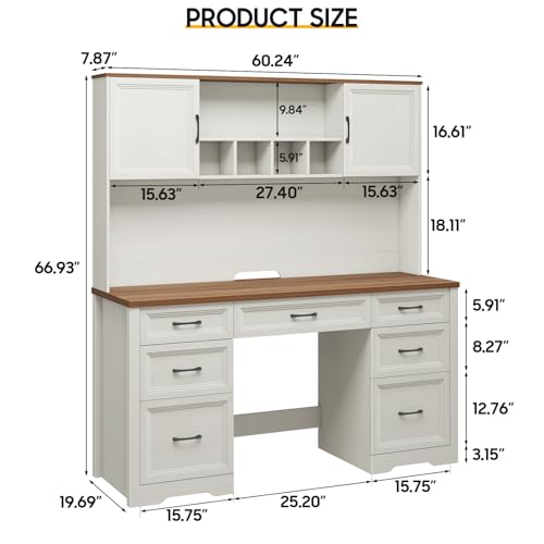 Farmhouse Executive Desk with 7 Drawers and Storage Cabinet, view 3