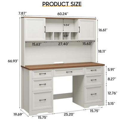 Farmhouse Executive Desk with 7 Drawers and Storage Cabinet, view 3
