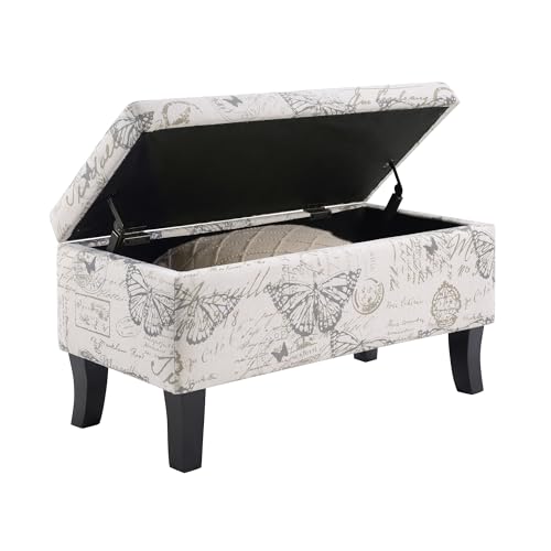 Designs4Comfort Winslow Storage Ottoman Bench 32" - Transitional Upholstered Footstool & Seat, for Living Room, Entryway, Hallway, & Bedroom, Butterfly Fabric