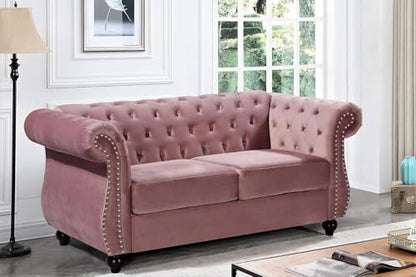 Feinstein Modern Velvet Chesterfield Couches for Living Room with Nailheads, Diamond Tufting & Durable Metal Frame, Loveseat, Rose