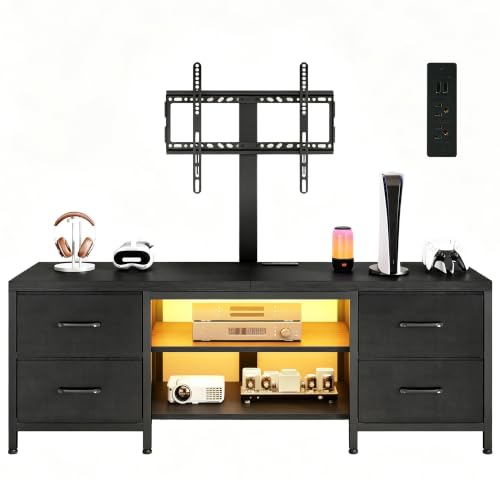 TV Stand with Mount for 75 Inch TV, w/LED & Outlets, 59'' Black, view 2