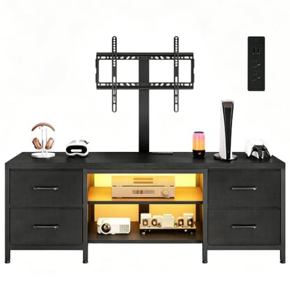 TV Stand with Mount for 75 Inch TV, w/LED & Outlets, 59'' Black, view 2