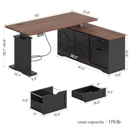 Farmhouse 55 inch L Shaped Standing Desk with Storage Drawers, view 3