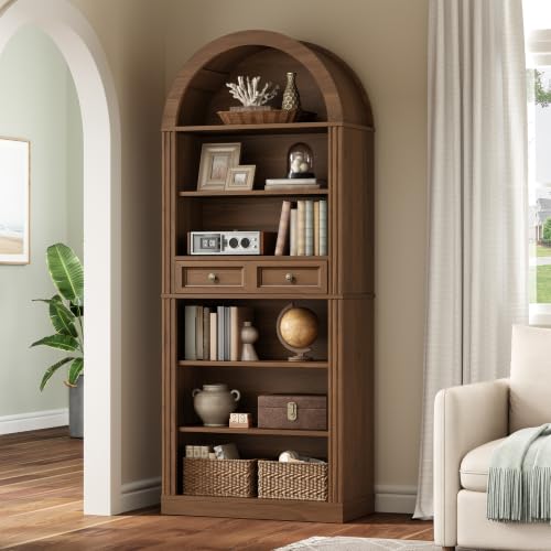Arched Bookshelf, 73" Tall Arch Bookcase with Drawer, view 4