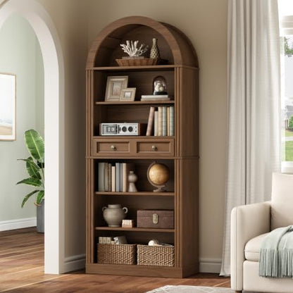Arched Bookshelf, 73" Tall Arch Bookcase with Drawer, view 4