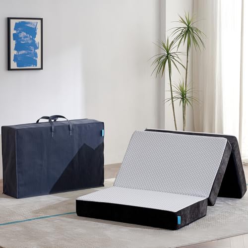 Odorless Foldable Mattress Twin Size 75" x 38" x 6", 6 Inch Medium Firm Folding Foam Mattress with Storage Bag, Fiberglass Free Trifold Memory Foam Mattress for RV, Guest Bed