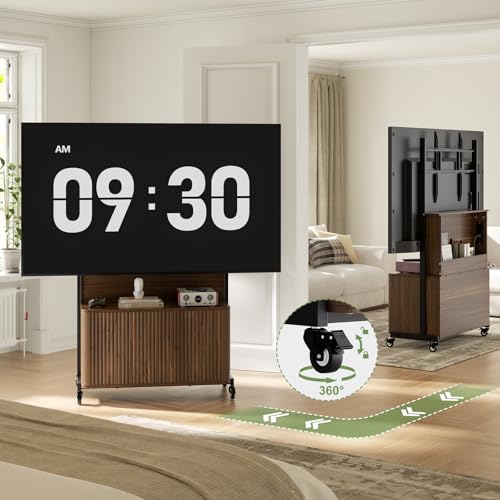 Rolling TV Stand with Mount for 32-75 Inch, Walnut, view 4