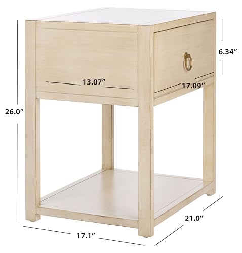 SAFAVIEH Furniture - Sadie 1-Drawer Nightstand - Antique & White - Wood - Glam Gold Hardware Design - Ideal for Bedroom, 21"W x 17.2"D x 26"H - Fully Assembled (NST9201B)