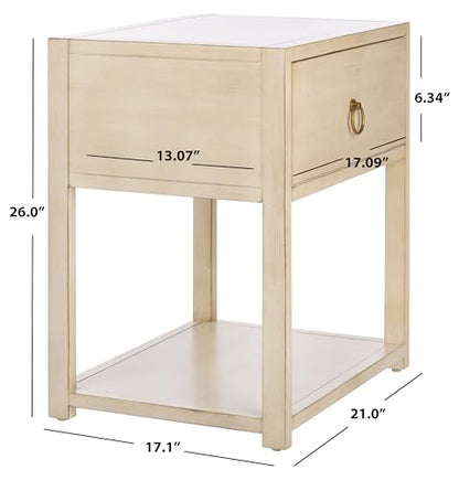 SAFAVIEH Furniture - Sadie 1-Drawer Nightstand - Antique & White - Wood - Glam Gold Hardware Design - Ideal for Bedroom, 21"W x 17.2"D x 26"H - Fully Assembled (NST9201B)