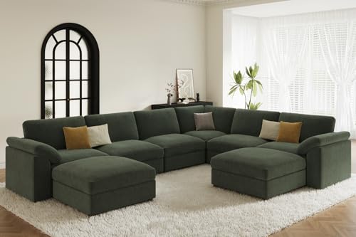 Oversized L Shaped Sectional Modular Sofa,Large U Shaped Sectional Couch Wide Deep Seat Modular Cloud Couch Green Removable Washable