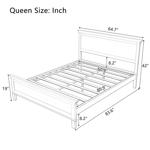Queen Size Platform Bed Frame with Headboard, Mid Century Wood Style, view 3