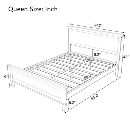 Queen Size Platform Bed Frame with Headboard, Mid Century Wood Style, view 3