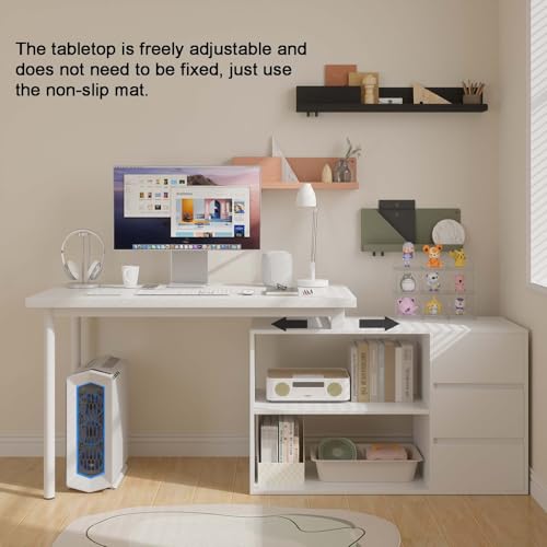 L Shaped Computer Desk, 47 Inch Home Office Desk with File Drawers & Storage Shelves, Small Corner Computer Desk for Small Space (White)