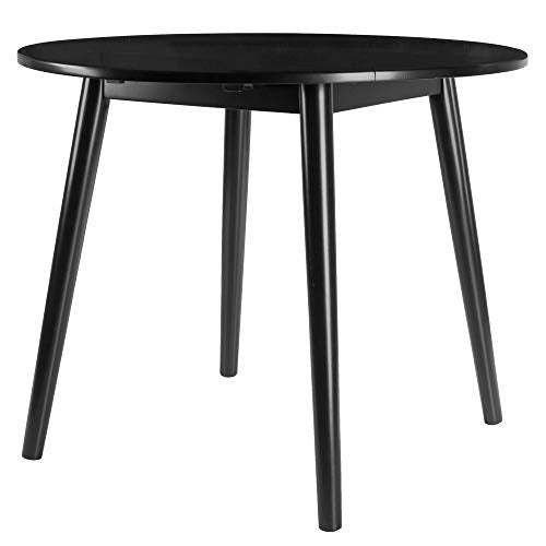 Wood Moreno Round Drop Leaf Table - Mid-Century Modern Style, Compact Size, Solid Wood, Black Finish, Console Function, Easy Assembly