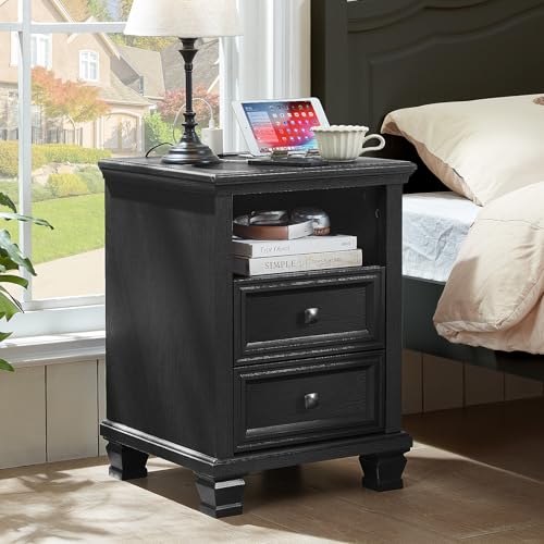 Farmhouse Dresser and Nightstand Sets 2 Piece, 7 Drawer Dresser & 2 Drawer Nightstand Set, Rustic Wood Bedroom Furniture Set for Home, Bedroom, Hallway, Black