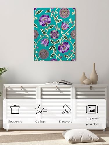 NuYeBiofx Bohemian Purple Flowers Canvas Wall Art Prints,40"x28" Framed Picture Artwork Paisley Floral Art Printed Canvas Oil Painting for Living Room Bedroom Office,Ready to Hang