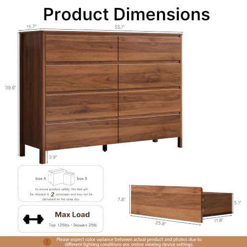 Walnut 8 Drawer Dresser for Bedroom, view 3