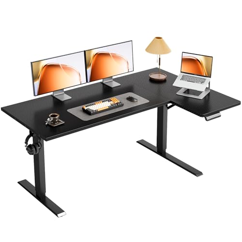 55" Reversible L Shaped Electric Standing Desk, Carbon Fiber Black, view 2