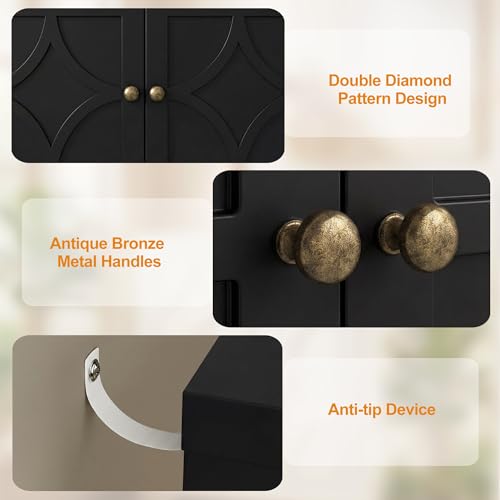 Sideboard Buffet Cabinet with Storage, 56" Modern Sideboard with 4 Carved Doors, view 7