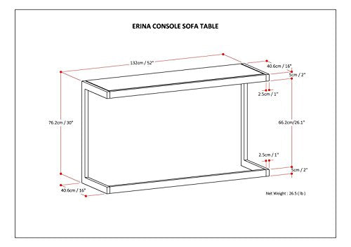 Erina SOLID ACACIA WOOD and Metal 52 inch Wide Industrial Console Sofa Table in Rustic Natural Aged Brown for the Living room Entryway and Bedroom
