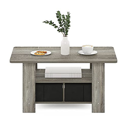 Andrey Coffee Table with Bin Drawer, French Oak Grey/Black | 2x Bin Drawers, Soft-Corner, Rectangular Side Table for Living Room, Bedroom, Home Office