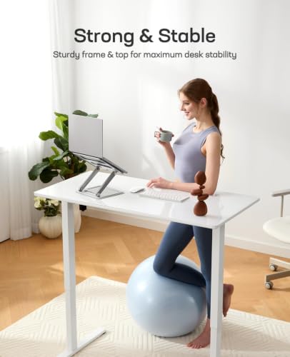 40 x 24 inch Glass Standing Desk with 4-Zone Drawer Storage, White, view 7