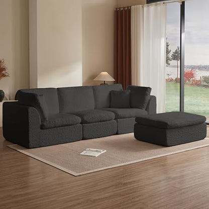 110" Cloud Sectional Couches for Living Room, Convertible L Shape Couch with Ottoman, 3 Seater Modular Sectional Sofa, Gray