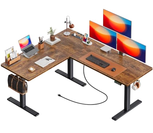 63 x 55 Inch L Shaped Standing Desk with Power Outlets, view 2