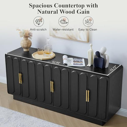 63" Modern Buffet Cabinet with Storage, Large Arched Credenza with 6 Doors, view 7