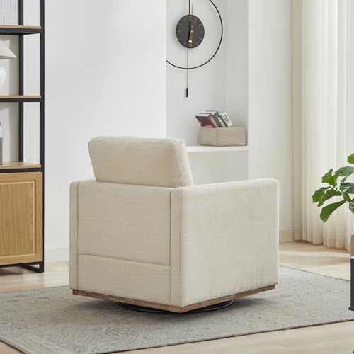 Swivel Accent Chair Set of 2, 360 Degree Square Swivel Chair for Living Room, Mid Century Modern Upholstered Barrel Chair,Comfy Sofa Armchairs for Bedroom,Nursery,Chenille, Beige