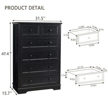 Farmhouse 6 Drawers Dresser, Black 48" Tall Chest of Drawers for Bedroom, view 3
