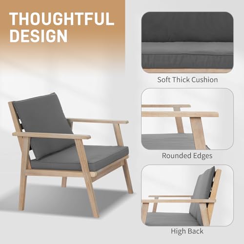 Outdoor Patio Furniture, 4 Piece Acacia Wood Sofa Set w/Coffee Table, Patio Table and Chairs Set for Deck, Balcony, Backyard (Light Natural)