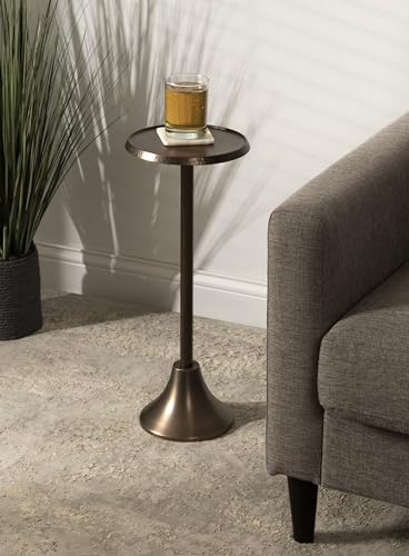 Sanzo Modern Pedestal Drink Table; 9 x 9 x 23; Bronze; Decorative End Table with Hammered Tabletop
