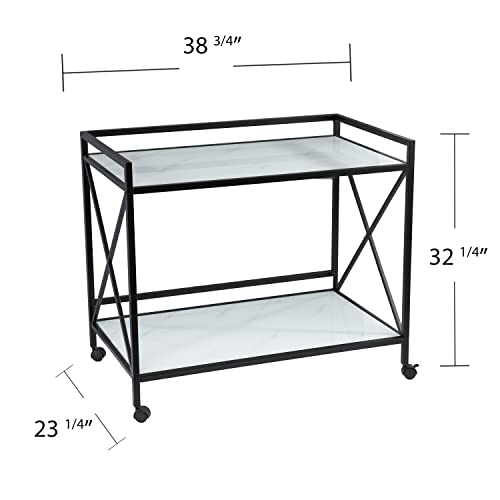 Maxton Bar Cart - Transitional Design, Black Iron and Wood - Ideal for Living Room, Home Bar (HZ1221440)
