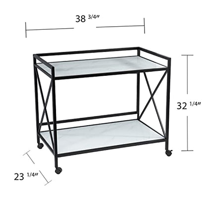 Maxton Bar Cart - Transitional Design, Black Iron and Wood - Ideal for Living Room, Home Bar (HZ1221440)