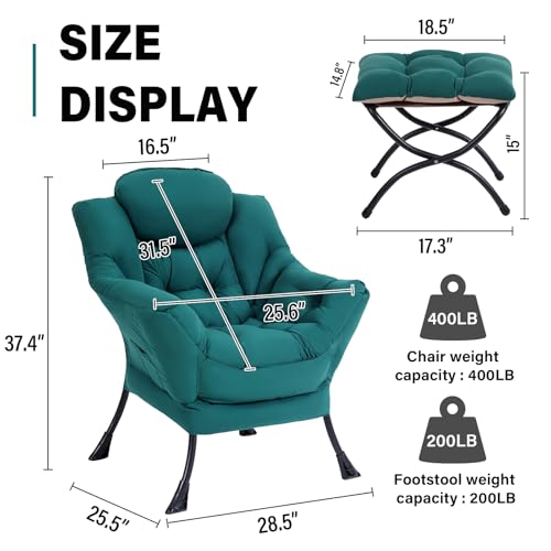 Lazy Chair with Ottoman, Modern Accent Chair Contemporary Sofa Chair with Armrests, Reading Chair and Folding Footstool Set for Living Room, Bedroom, Office