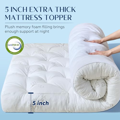 5 Inch Cooling Bamboo Viscose Mattress Topper Queen Size,60x80 in,2000 GSM, view 6