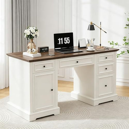 60" Farmhouse Executive Desk with Drawers and Cabinet, view 2
