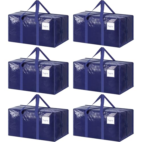 6 Pack Extra Heavy Duty Large Moving Bags with Strong Zipper, Dark Blue, view 2
