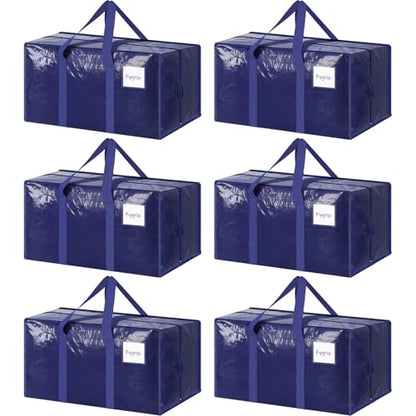 6 Pack Extra Heavy Duty Large Moving Bags with Strong Zipper, Dark Blue, view 2