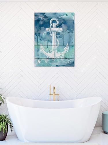 NuYeBiofx Nautical White Anchor Silhouette Canvas Wall Art Prints,48"x32" Framed Picture Artwork Farm Teal Ombre Wood Grain Printed Canvas Oil Painting for Living Room Bedroom Office,Ready to Hang