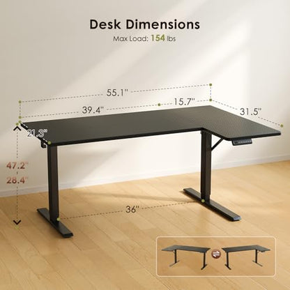 55" Reversible L Shaped Electric Standing Desk, Carbon Fiber Black, view 4