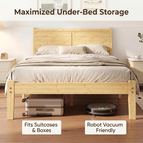 14 inch Bamboo Wood Ergonomic Slant Queen Bed Frame with Headboard, view 6